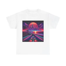 Unisex Adult T Shirt Futuristic Car Neon Road Skyline