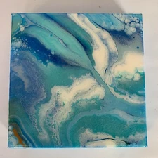 Original Abstract Art Acrylic Glossy Resin Tracy Eau Claire Calm Ocean 8" Canvas