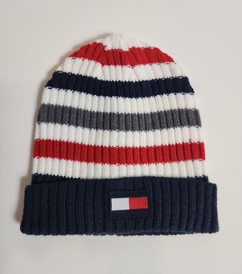 Tommy Hilfiger Beanie Hat Cuffed Striped Warm Winter 