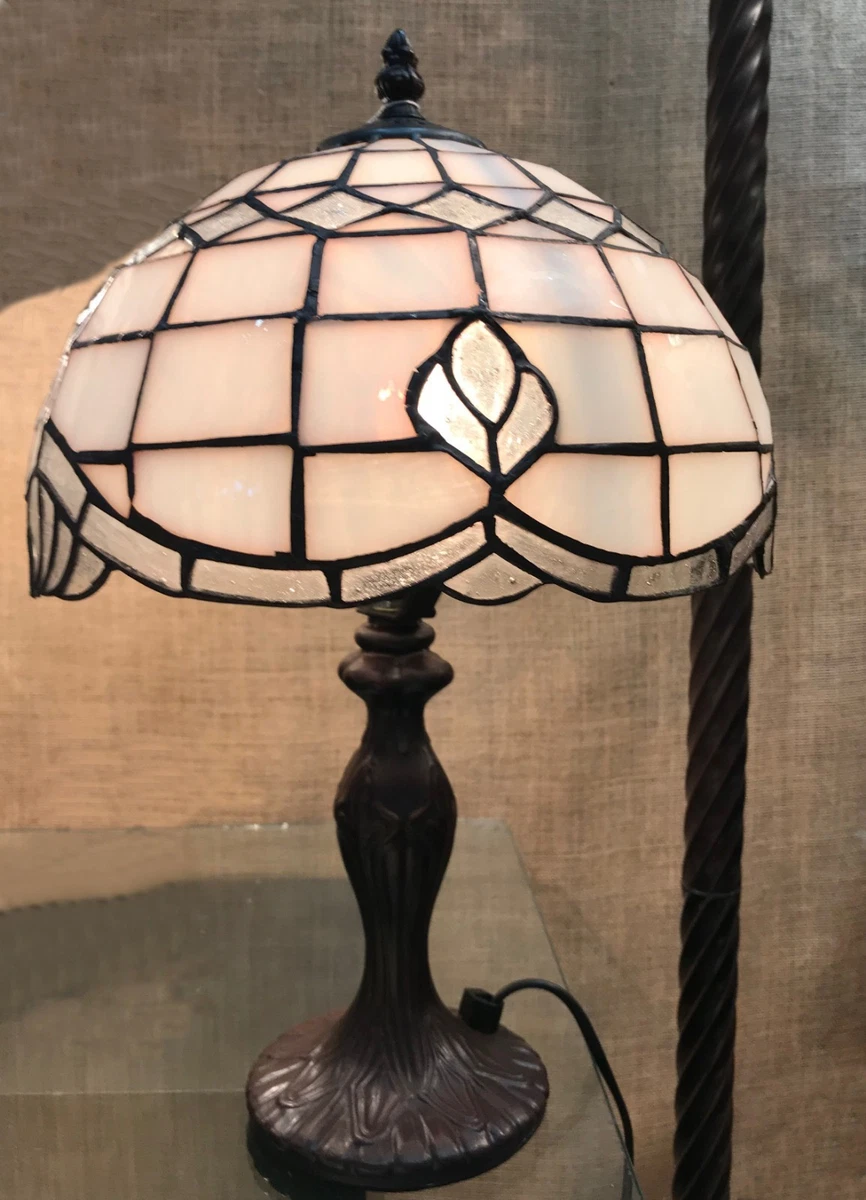 WHITE PINK JEWEL TIFFANY STYLE TABLE LAMP LEAD LIGHT WILL SHIP AUSTRALIA WIDE