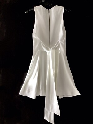 slim fit dress slacks Alice + Olivia Arden Women's White Bubble Hem Sleeveless Drop Waist Square  Neck Detachable Straps Fit & Flare Mini Dress