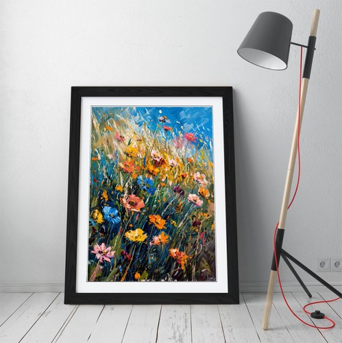 IMPRESSIONISTISCHES GEMÄLDE VON WILDEN BLUMEN - GERAHMTER WANDKUNST POSTER PAPIERDRUCK - Bild 4 von 11