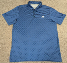 Adidas Golf Polo Shirt Mens Large Blue Performance All Over Print Logo Stretch