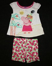 New Girls 18m Peppa Pig Summer Top  Shorts Set Outfit Glitter Fruit Hat  Tulle