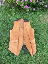 Vintage 1980s Long Leather Vest for Re enactor or Western Wear. Size 42 or More