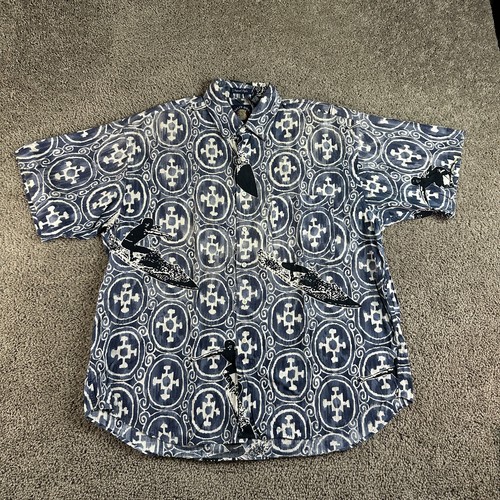 VINTAGE Gant Salty Dog Shirt Mens XL Blue Aztec Tribal Surfer Imperial Poplin