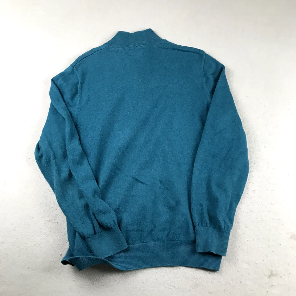 LL Bean Sweater Mens Medium Blue Cotton Cashmere Pullover 1/4 Zip Lightweight - Image 4 of 4