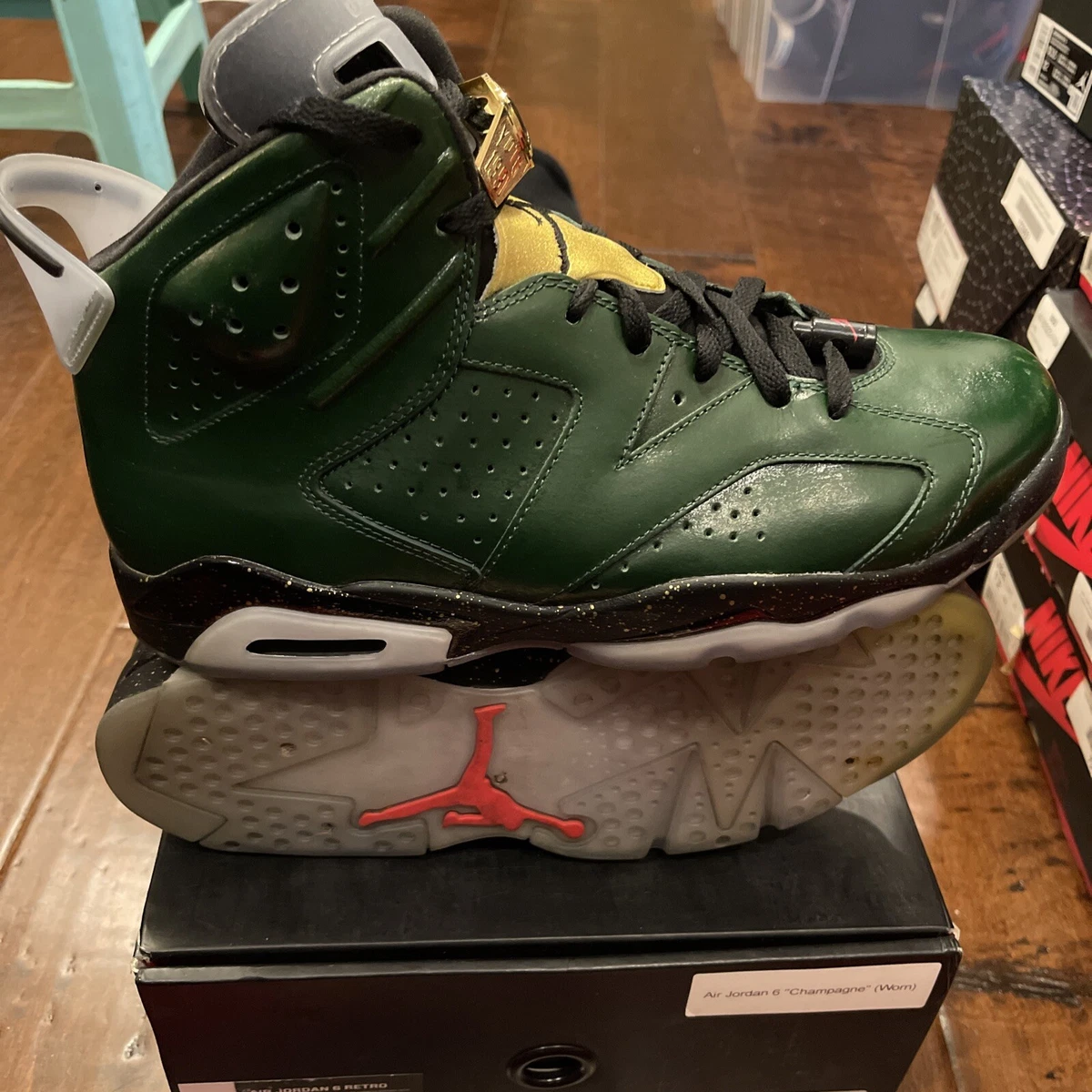 Pre Owned Jordan 6 Retro Champagne 2014 Size 11 384664 350 Vi Green Used Rings