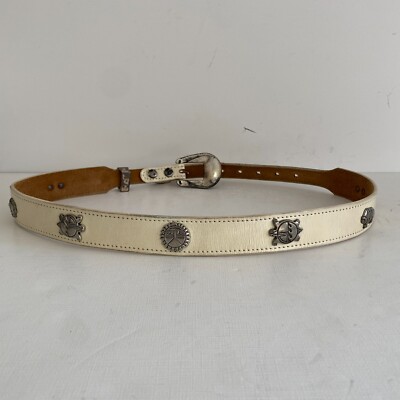 Vintage White Leather Belt Silver Animals Southwestern | eBay display picture 1