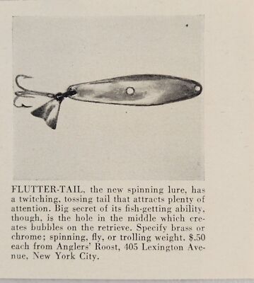 1954 Print Ad Flutter-Tail Spinning Fishing Lures Angler's Roost New York,NY
