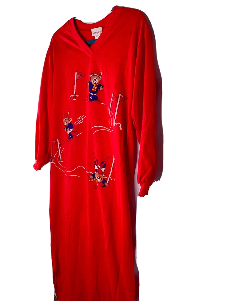 Pijama HECHO EN UNIÓN Fiesta Polar Santa Oso Esquí Vestido de Noche Bata Talla 11 1964 Foto 4 de 4