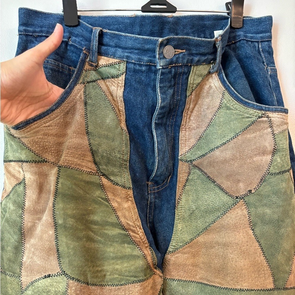 ISO Handmade Suede Leather Patchwork Relaxed Fit … - image 3