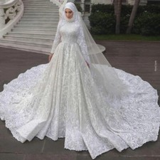 Luxury Muslim Wedding Dresses O Neck Long Sleeve Appliques Bridal Ball Gowns New