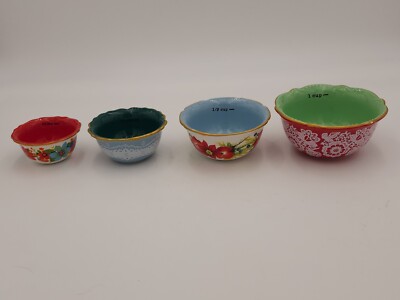 Pioneer Woman Celia Floral Measuring Bowls Cups 4pc Set Stoneware Kitchen