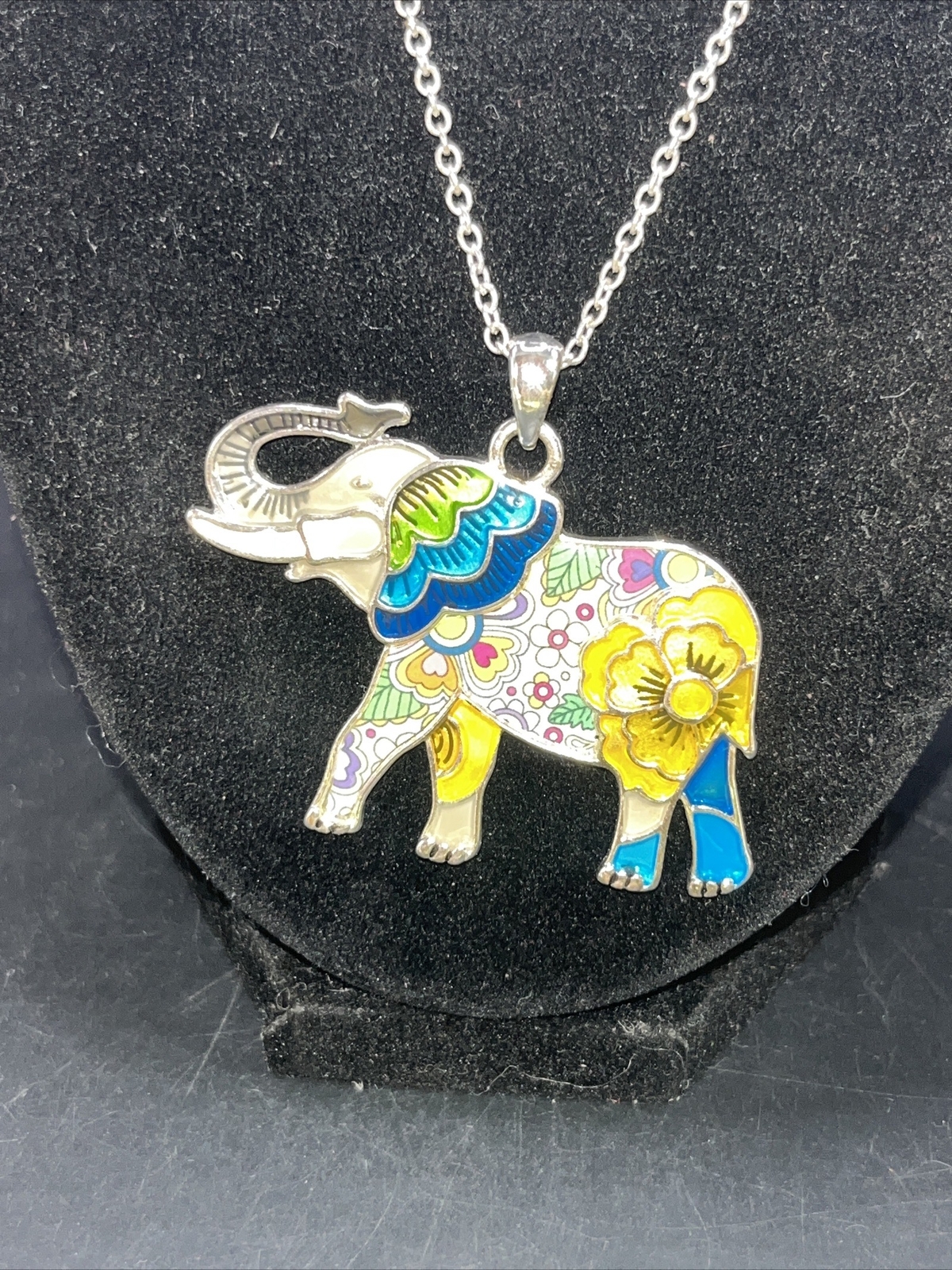 Beautiful Multi Colored Silver Tone Elephant Neck… - image 2