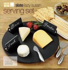 14" Slate Lazy Susan Serving Set Cheese Platter Chalkboard