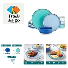 Bonita Blue Hand-Painted Stoneware Dinnerware Set for 4 - 12 Piece Collection