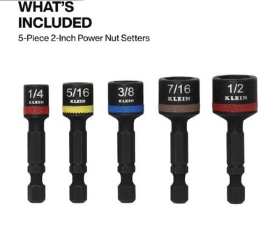 Klein Tools Magnetic Power Nut Setters 2-Inch Shaft 5-Piece / Open Box / New !!!