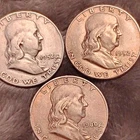 Franklin Half Dollar 50C Silver 0.9 Lot (1952 x2, 1960) Philadelphia KM#199