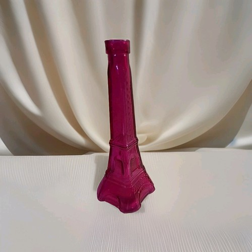 EIFFEL TOWER Glass Bottle Decanter Vase Decor Bar Vintage Fuschia Pink Purple