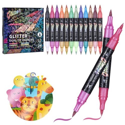 Glitter Effect Brush Markers Pens,24 Colors Dual Tip Glitter Pens Set 12 Pack...