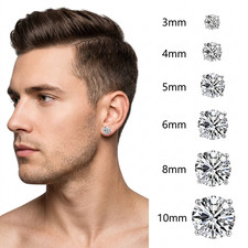 MENS BOYS 925 SILVER DIAMOND CUT CRYSTAL EAR STUDS EARRINGS 4MM - 10MM 1PAIR