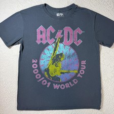 AC/DC Shirt Youth XL 14 Gray 2000/01 World Tour Graphic Rock Band Tee Concert