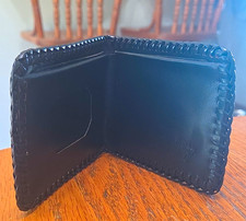 Vintage Hand Tooled Genuine Leather Wallet Black Aztec Mayan Warrior Hand Made