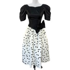 Gunne Sax Vintage 80's Taffeta Polka Dot Big Bow Formal Dress - Size 3/4