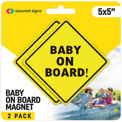 Baby on Board MAGNET Sign for Car - 2 Pack, 5'' by 5'' - Essential Magnetic Sticke