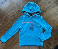 Under Armour Boys Size SM 8 Cold Gear Hooded Pullover Blue Sweatshirt NWT