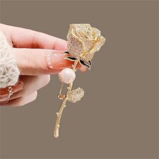 Metal Full Diamond Pearl Rose Brooch Cute Large Corsage