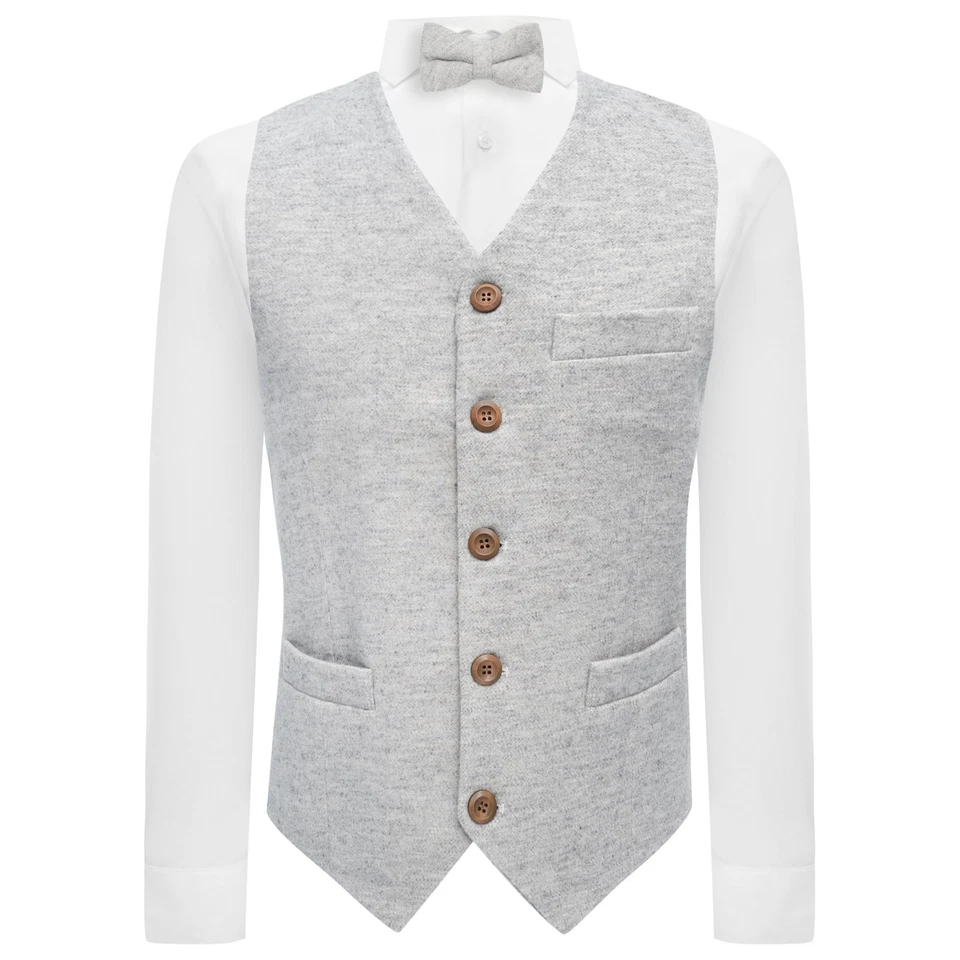 Gilet De Costume En Tweed Donegal Gris Clair King & Priory - Photo 3/4