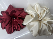 XXL Jumbo Women Satin Scrunchie Elastic Hairbands Hair Ties. 2 Beige and Red