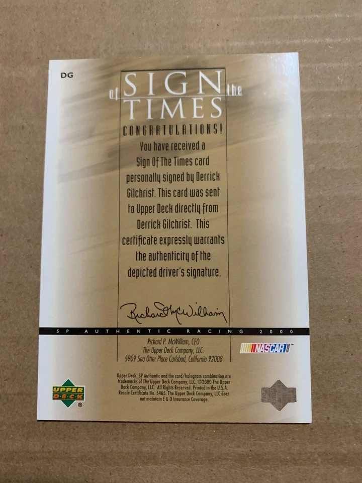 2000 DERRICK GILCHRIST UPPER DECK SP SIGN OF THE TIMES AUTOGRAPH 20/25 - Image 2 of 2