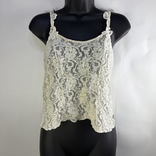 Vtg Cinema Etoile Sheer Lace Camisole Nylon Ivory Size L Cropped