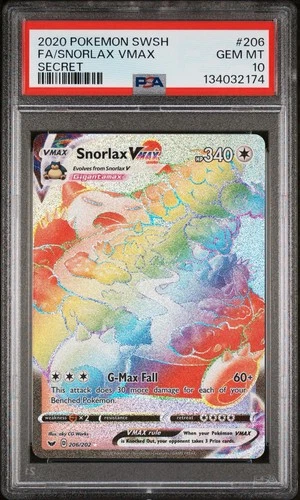 Pokémon Snorlax VMAX Secret Rare Holo 206/202 Sword & Shield PSA 10