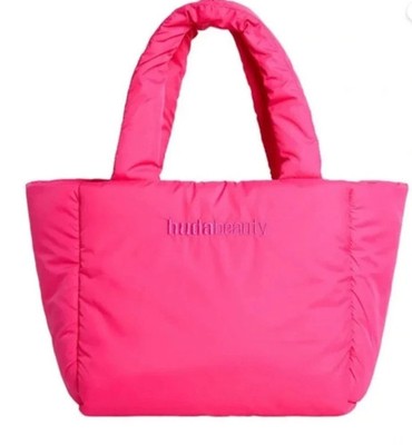 Huda Beauty Makeup Bag Neon Pink Puffer Case Quilted Limited Edition Tote RARE