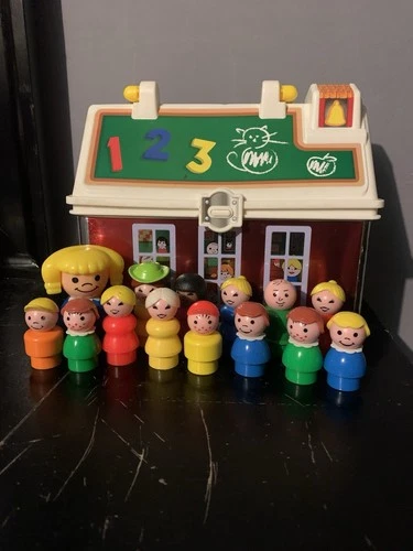 VTG Lot Of 14 Vintage Little People Plastic 60s, 70s W/ Carry Along School House