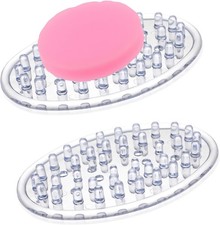 2Pcs Silicone Soap Holder, Simplicity Clear Oval Soap Dish for Shower Drain Bar