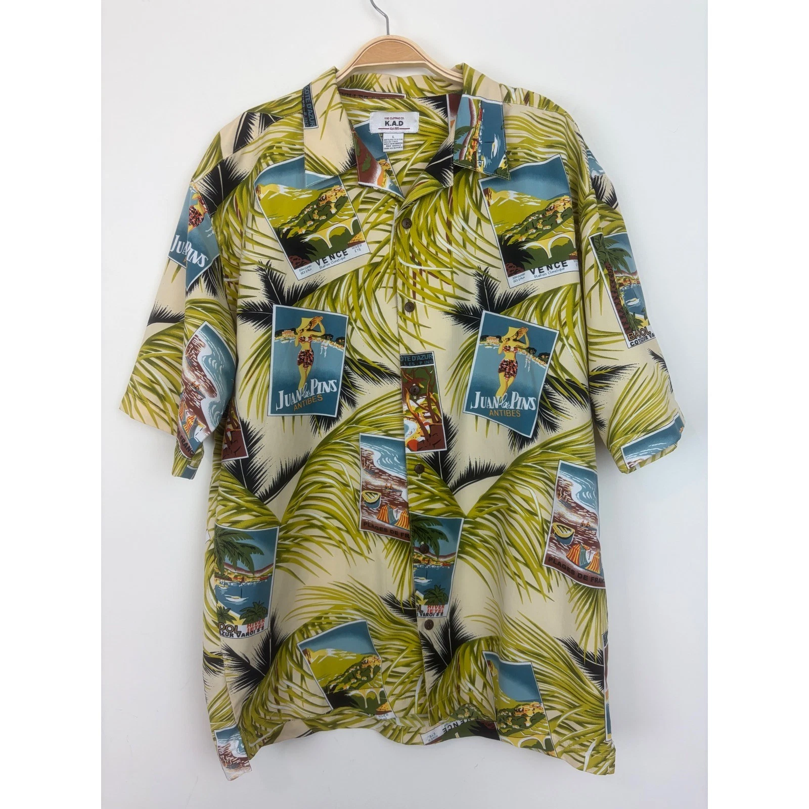 K.A.D Mens Vintage Tropical Vacation Collared Button Down Short Sleeve Shirt L