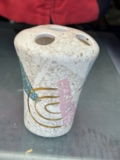 Vintage 80s Ceramic Pottery Toothbrush Holder Pink Blue Gold Shiny Speckled Rad