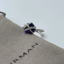 David Yurman 925 Sterling Silver Cable Wrap Amethyst & Diamonds Ring Size 8