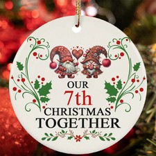 7th Christmas Together Ornament Cute Gnome Couple Love 7 Year Anniversary Gift