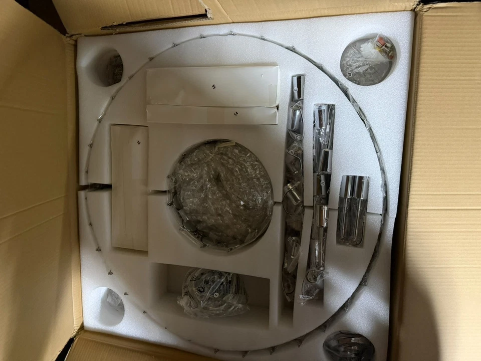 Lámpara de araña KoKo&Yukina 32" moderna de cristal de níquel cepillado - Imperio Francés redonda L Foto 3 de 4