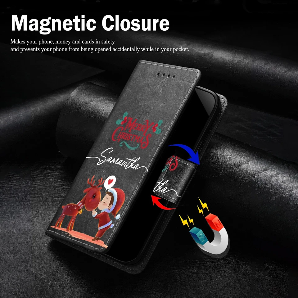 Funda de cuero navideña de dibujos animados para iPhone 16e 15 Pro 14 17 cubierta abatible personalizada Foto 4 de 4