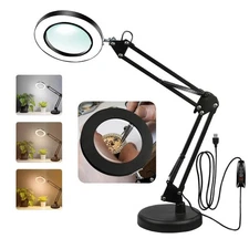 10x Magnifying Glass with Light and Stand, 3 Color Modes, 10 Level Adjustable...