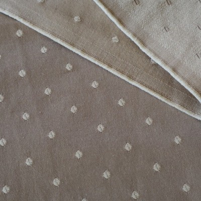 Vintage Upholstery Fabric, Classic Taupe w Embroider Polka Dots Ivory White 2 yd