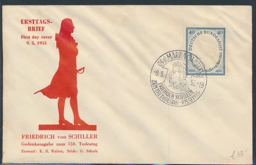 LS71408 Germany 1955 Bundespost Friedrich von Schiller FDC used