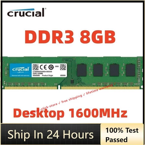 CRUCIAL DDR3 8GB 1600 MHz 8GB 16GB 32GB PC3-12800 Desktop Memory RAM 240Pin DIMM - Picture 1 of 6